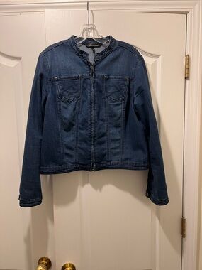 Dark Blue Denim Jacket - Women's Zip Front